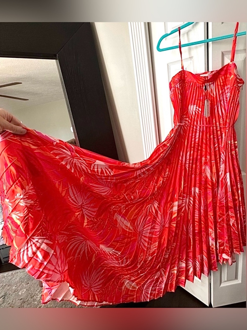 Milly Palm Print Pleated Maxi Dress Coral Pink Wedding Guest NWT 6 Sold Out